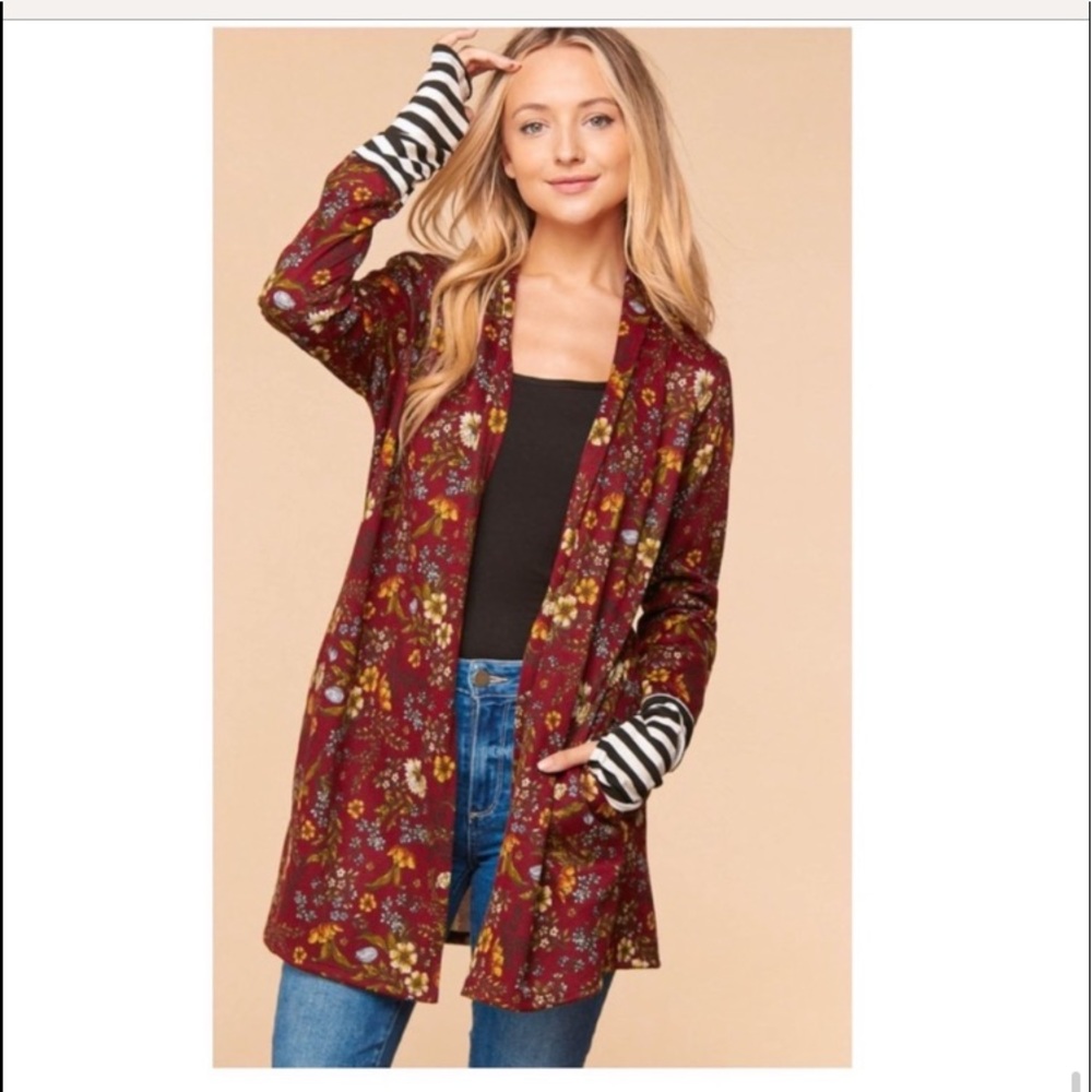 NEW Floral Cardigan with Black/White sleeves